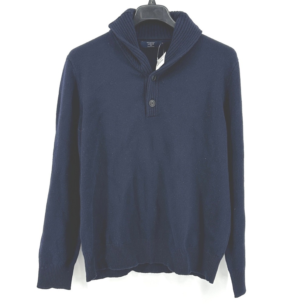 J.Crew Shawl Collar Sweater Men XL Navy Blue Solid Regular Fit Lambs Wool NWT